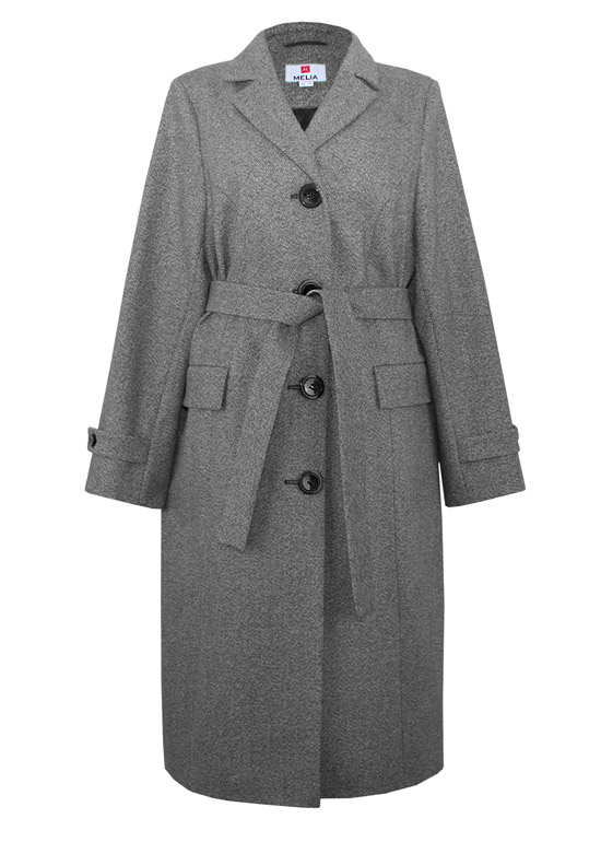 Купить женское классическое пальто из твида на поясе